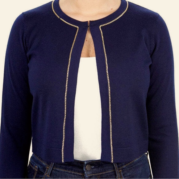 Nina Leonard Sweaters - Navy and gold cardigan